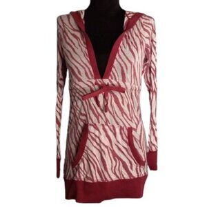 Athleta XS Hoodie Kangaroo Pockets Thin Top Hot Pink White Long Sleeves